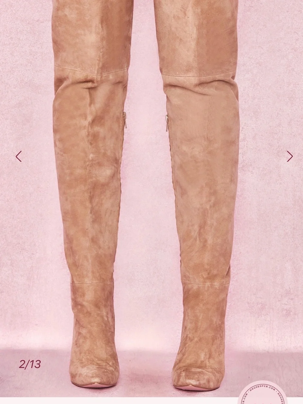 House of cb EXTRAORDINAIRE Tan Real Suede Thigh Boots